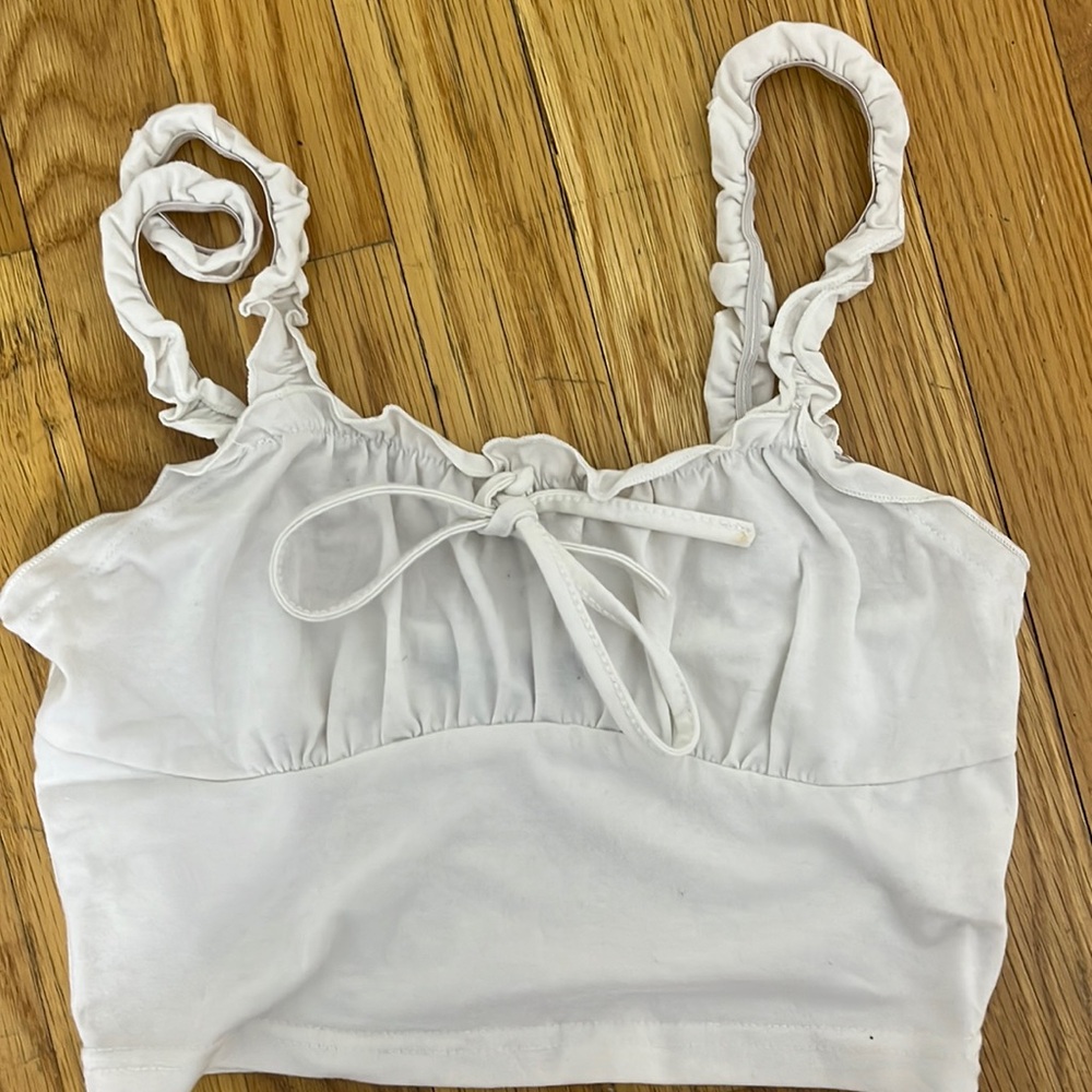 SHEIN ruffled white cropped tank top